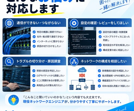 ネットワークの技術相談・切り分けを支援します 現役エンジニアが構成・設定・トラブルを一緒に整理 イメージ2