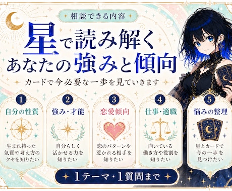 ホロスコープとタロットで恋愛・仕事占います 生まれ持った強みと次の一歩を星とカードで深堀り鑑定 イメージ2