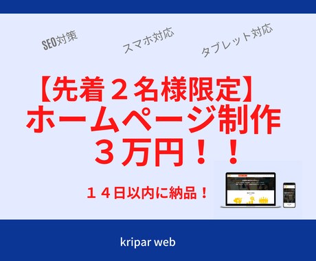 先着2名様、限定価格でホームページを制作します 8月中限定価格です！STUDIOで制作します！ イメージ1