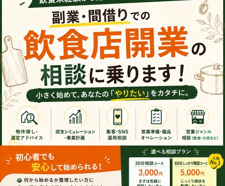 飲食未経験からの間借り開業の相談に乗ります 副業で飲食店間借り営業→現役飲食店店長がサポートします イメージ1