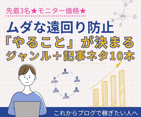 ブログで稼ぐためのジャンルと10記事案を作ります 【先着3名特別価格】迷わず始める収益化の設計書を納品 イメージ1