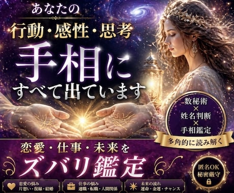 アナタの手相からアナタの心と行動ズバリ当てます ✤数秘術・姓名判断・手相鑑定から運勢をとことん鑑定致します✤ イメージ1