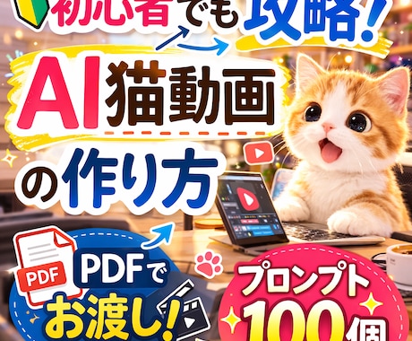 AI猫動画の作り方とプロンプト100お渡しします 初心者向けAI猫動画作成ガイドPDF イメージ1