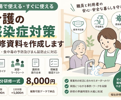 介護の感染症対策研修資料を一式作成します 60分研修｜スライド・ワーク・進行台本・理解度確認まで一式 イメージ1