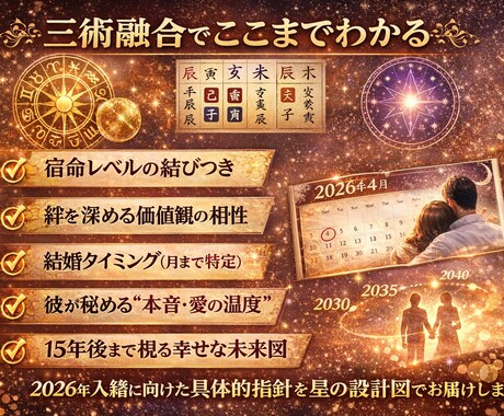 結婚へのロードマップ◆彼との絆と宿命を紐解きます 本音・相性・時期を三術で完結。彼と結ばれるための具体的攻略法 イメージ2