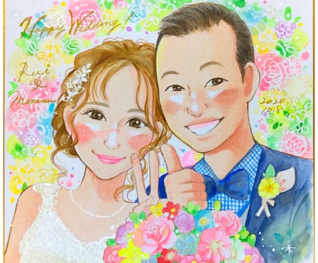 ラメ入り!ウェルカムボード/カップル似顔絵作成ます 1点、1点、心を込めて似顔絵を描かせていただきます イメージ1