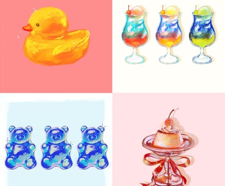 最短2日！ゆめかわカラーの食べ物・小物描きます キャンバスに描いたようなアナログ感のあるイラスト イメージ2