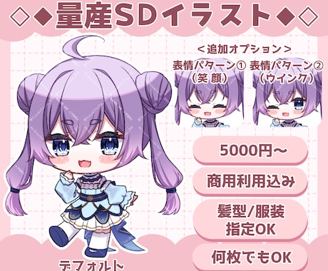 可愛い量産SDイラストの制作承ります 髪型/服装の指定◎！可愛い量産SDイラストを仕立てます！ イメージ1