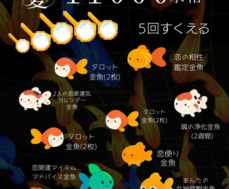 夏恋応援５匹の占い金魚で2025夏恋進めます ５匹の特別な金魚が選べる占い金魚掬いやで イメージ1