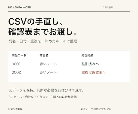 CSVの列名や日付を整え確認表付きで納品します イメージ1