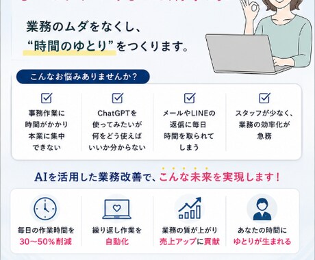 事務作業を半分にするAI導入サポートします 毎日の作業時間を30〜50%削減します！！ イメージ2