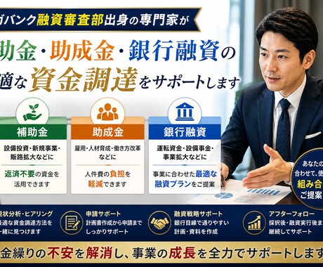 個人、小規模事業者の方に、資金調達先相談受けてます 実績約10000件の補助金、助成金、融資　審査目線から作成 イメージ1