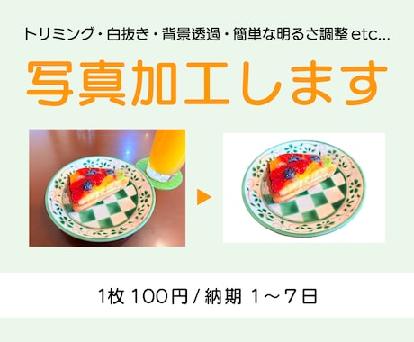 Photoshopで写真加工します トリミング・白抜き・背景透過・簡単な明るさ調整等を行います イメージ1