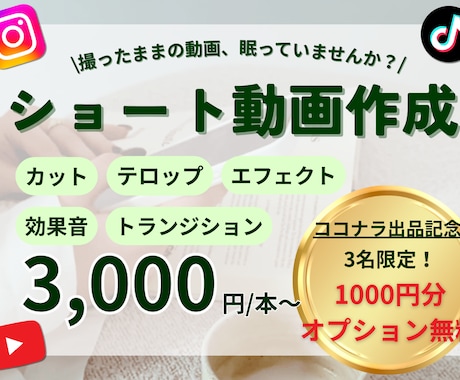 ショート動画編集｜世界観を大切に編集します 出品記念でオプション1000円分無料｜丁寧・高品質仕上げ◎ イメージ1