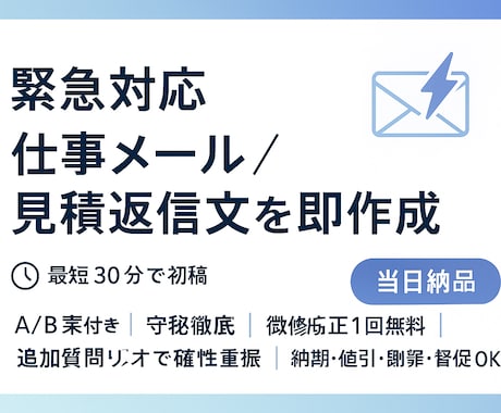 緊急対応｜仕事メール／見積返信文を即作成します 最短30分で初稿／当日納品・A/B案付き イメージ1