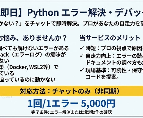 最短即日　Pythonのエラーデバッグ支援します 「なぜ動かない？」をプロが即時解決。 イメージ1