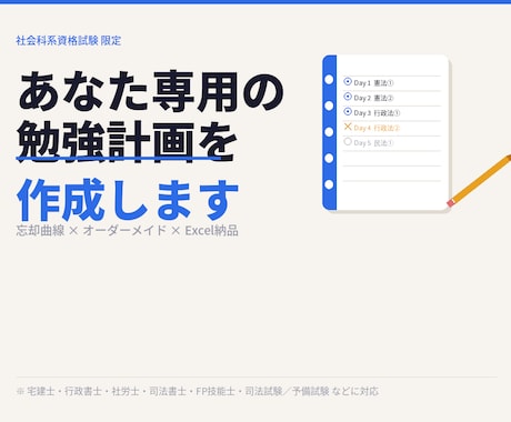 あなた専用の資格試験勉強計画を作成します 忘却曲線に基づく1か月計画表(Excel)を納品します イメージ1