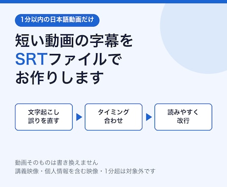 1分以内の日本語動画の字幕を整えSRTで納品します イメージ1