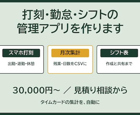 打刻・勤怠・シフト管理アプリを作ります スマホ打刻から月次集計まで自動で イメージ1