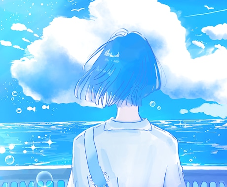 青い透明感イラスト描きます エモい一ページを青で切り取ります。 イメージ2