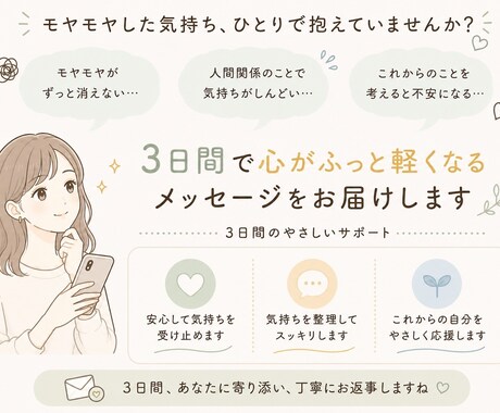 3日間じっくり　不安に寄り添います 継続して話したい方へ、やさしく気持ちを整理します イメージ1