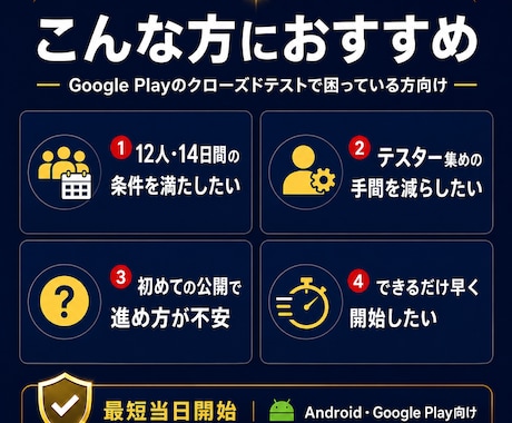 GooglePlay クローズドテストを支援します 【最短当日開始】QAエンジニア12人が14日間のテストを実施 イメージ2