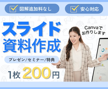 見やすく伝わるスライド資料をCanvaで作ります 特典資料配布、プレゼン、セミナーなどお気軽にお問合せください イメージ1