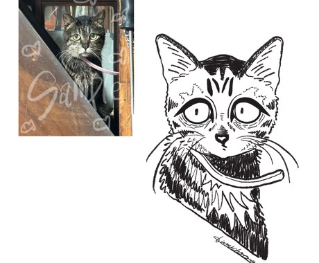 ペット似顔絵\ \ネコ様/ /の似顔絵描きます 誰とも被らない‼︎少しダークで可愛い絵柄‼︎カラーもあり‼︎ イメージ2