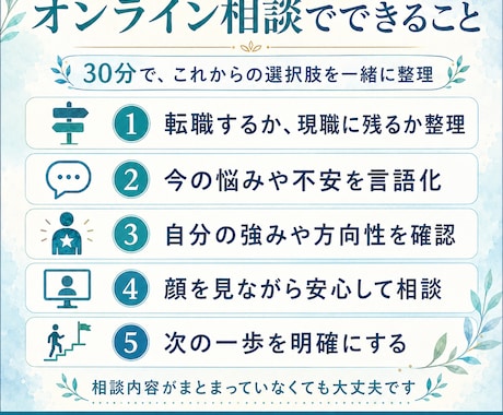 転職する？今の会社に残る？一緒に整理します 人材紹介10年以上｜これからの選択肢を一緒に考えます イメージ2