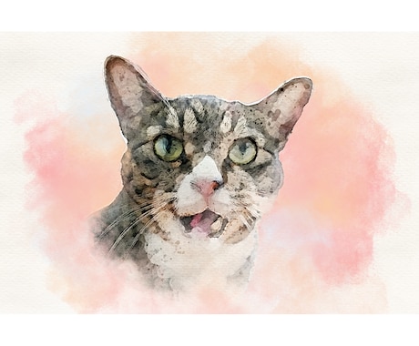 絵画 水彩 猫 透明水彩 猫の絵 ペットの肖像画 ハチワレ猫 茶トラ猫