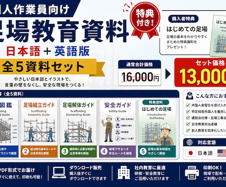 外国人実習生向けの足場の教科書を販売します やさしい日本語＋英語で学べる足場の教科書 イメージ1