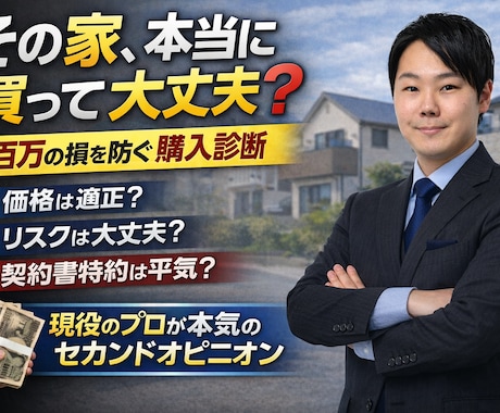 その物件買って大丈夫？プロが第三者目線で助言します 数百万の損は数千円で防げる、契約前にプロがリスクを徹底確認。 イメージ1