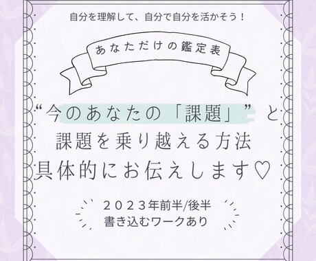 今のあなたの課題と、課題の克服方法をお伝えします 自分を理解して、自分を活かそう♪【あなただけの鑑定表】 イメージ1