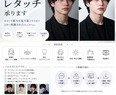 アイドル・アーティストの宣材写真をレタッチします SNS・宣材写真を、自然で洗練された印象に仕上げます。 イメージ1