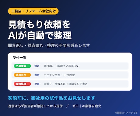 工務店の見積もり受付をAIで自動整理します イメージ1
