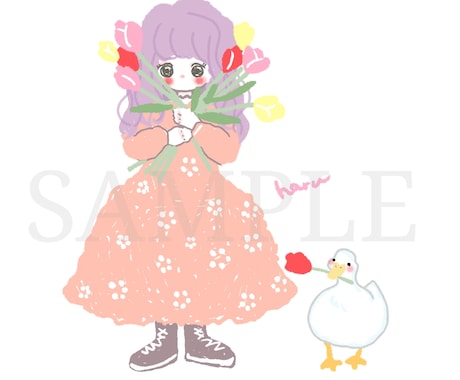 商用利用可！素朴で優しいイラストお描きします 『癒やし系』女の子や動物のほんわか素朴で可愛い絵が好きな方へ イメージ2