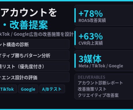 Meta/TikTok広告アカウントを診断します 改善施策を優先度付きレポートでご提案 イメージ1