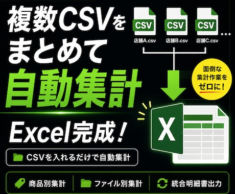 複数のCSVをまとめてExcelに自動集計します イメージ1