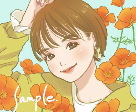 あなたにぴったりなお花を添えて似顔絵をお描きします SNSアイコンやプレゼントにオススメ♪ イメージ1
