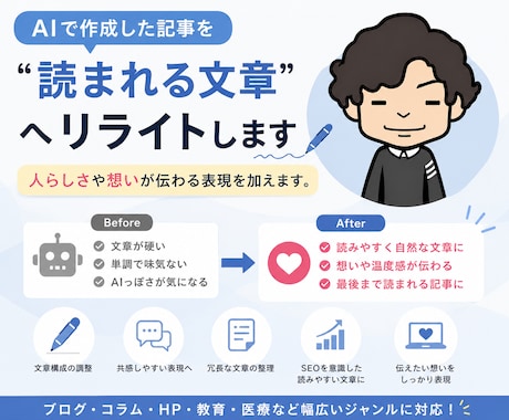 AI作成の文章を、想いが伝わる表現に修正します イメージ1