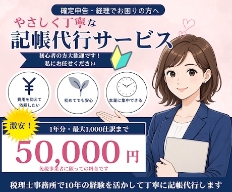 確定申告に向けた記帳代行・経理を低価格でします 初心者の方も安心激安！1年分1,000仕訳まで記帳代行します イメージ1