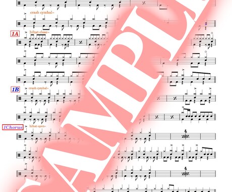 楽曲のドラム譜を作成します 既存・オリジナル曲のドラムの楽譜を製作致します。 イメージ2