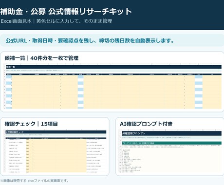 条件に近い補助金候補を公式情報から探します 3〜5件を公式URL・締切・要確認点付きで整理 イメージ2
