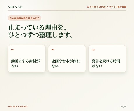 素材ゼロからサービス紹介ショート3本を作ります 企画・映像・字幕・投稿文までまとめて制作します イメージ2