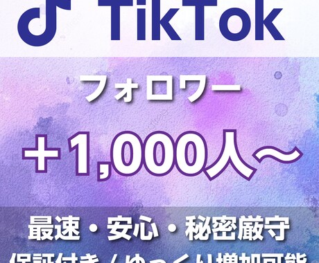 TikTokフォロワー＋1,000人以上増やします ティックトック/いいね増加/再生回数/ イメージ1