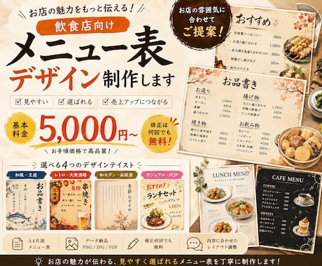 お客様が注文したくなるメニュー表、作ります 5,000円から、お店の印象が変わるメニュー表を作ります イメージ1