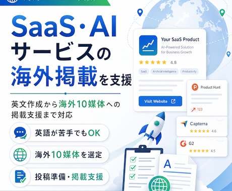 SaaS・AIサービスの海外掲載を支援しますます 英文作成から海外10媒体への掲載支援まで対応 イメージ1