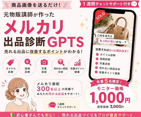 元物販講師監修｜メルカリ出品診断GPTS販売します 商品画像からタイトル・価格・売れない原因を分析します イメージ1