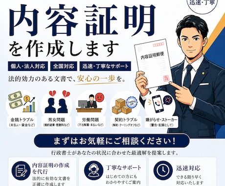内容証明 法律事務所勤務の行政書士が作成します イメージ1