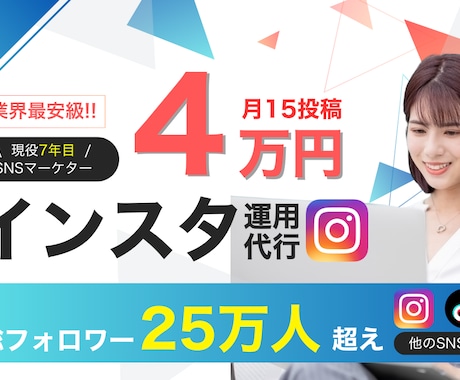 最安級！プロが総額4万円でインスタ月15投稿します 【25万人越え】SNS運用代行会社のプロ『先着20名様限定』 イメージ1